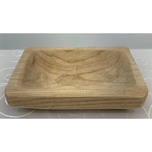 Wooden Rectangular Serving Dough Bowl Tray Natural Wood Finish 7.5" X 5.5" - Picture 1 of 6